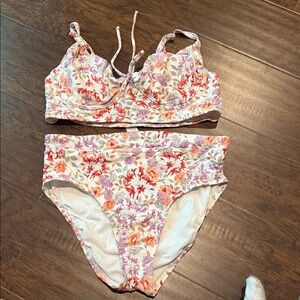 Floral High-Waist Bikini Set - Pink & Coral Floral